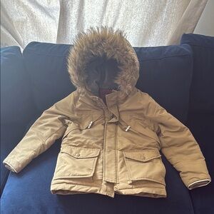 GAP Kids Brown Puffer Jacket with Faux Fur Hood